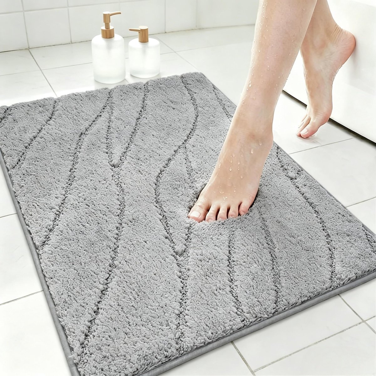 SnelShoppen - Microvezel Badmatten Set Antislip Zachte Badmatten Wasbaar Badkamertapijt Grijs - Perfect voor Badkamer, Douche en Toilet