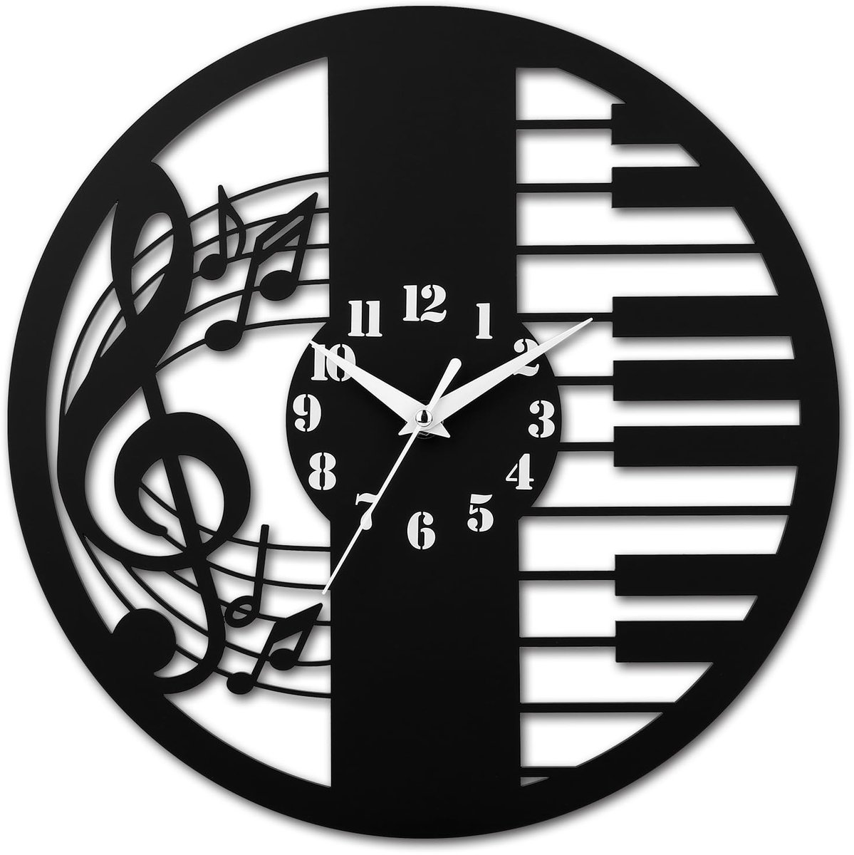 SnelShoppen - 12 Inch Muziek Wandklok met Muzieknoten en Pianotoetsen, Stille Klok, Acrylmateriaal, Batterij-aangedreven Decor voor Muziekliefhebbers,
