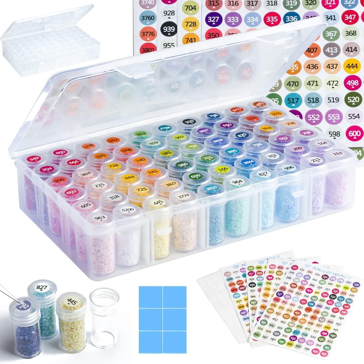 SnelShoppen - Opbergdoos voor Diamantschilderij met 60 Vakken, Kralenorganizer en Etiketten, Ideale Opbergaccessoires voor Diamantkunst en Creatieve P