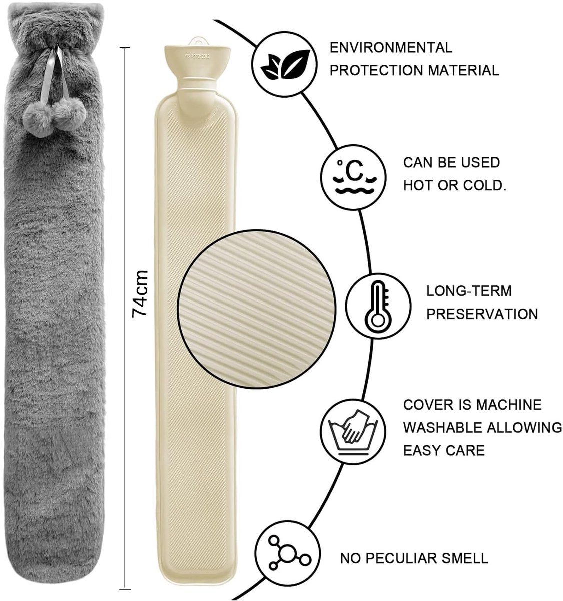 SnelShoppen - Extra Lange Lila Warmwaterkruik met Superzachte Fleece Hoes, Hand- en Voetenwarmer, Nek- en Schouderpijnverlichting voor Gezellige Avond