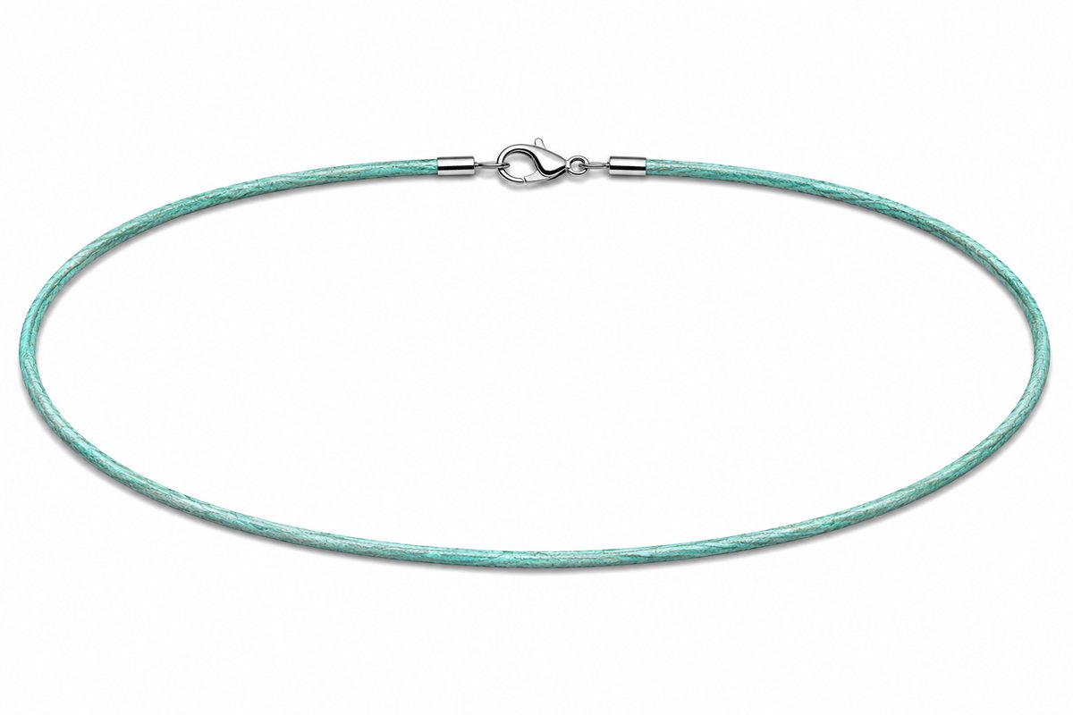 AuBor ®. Leren ketting met zilveren sluiting. Turquoise. 1mm × 50cm