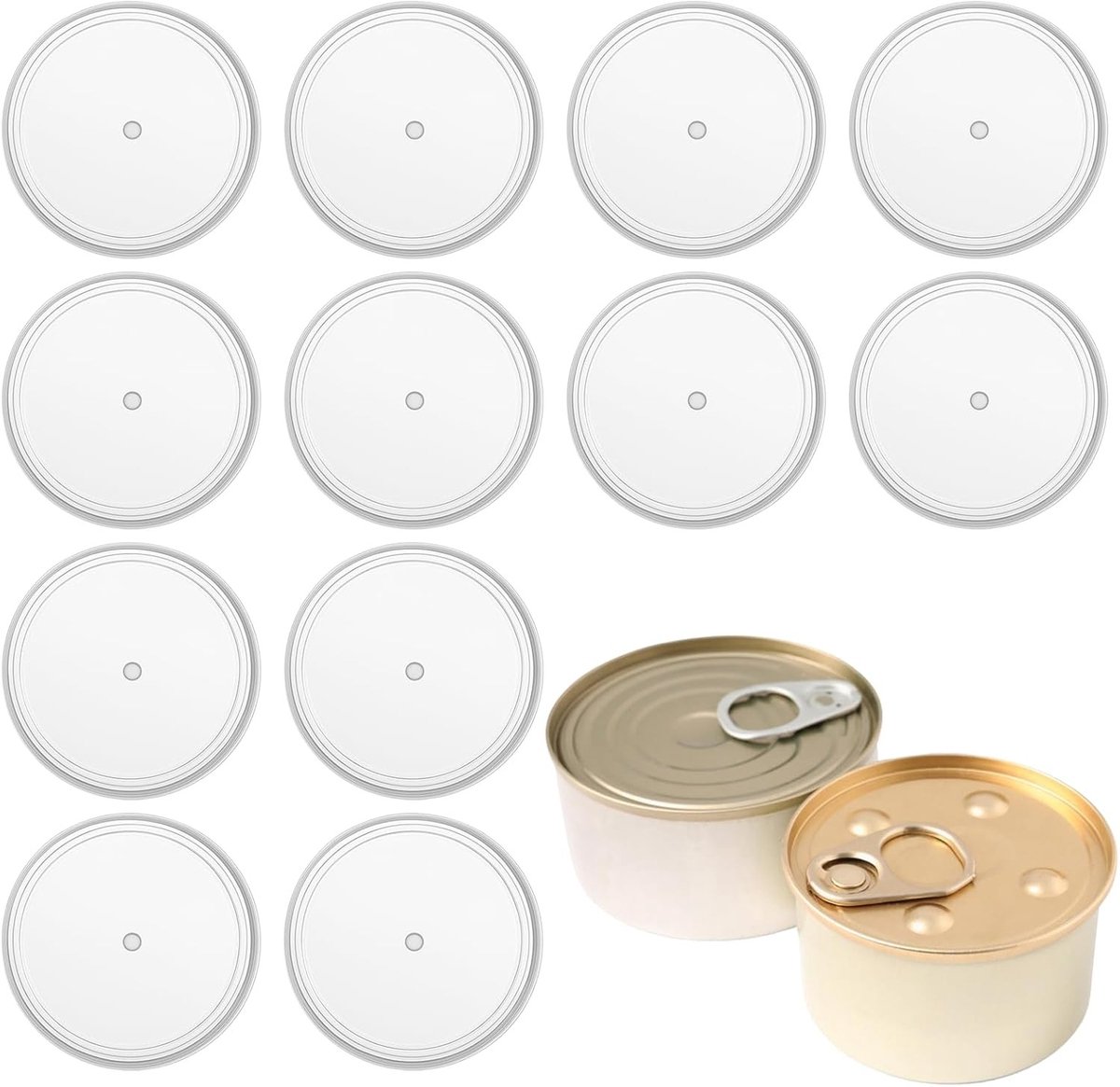 Herbruikbare deksels voor honden- en kattenvoer, 12 stuks, 75mm plastic, universele voedseldeksels, luchtdicht en transparant