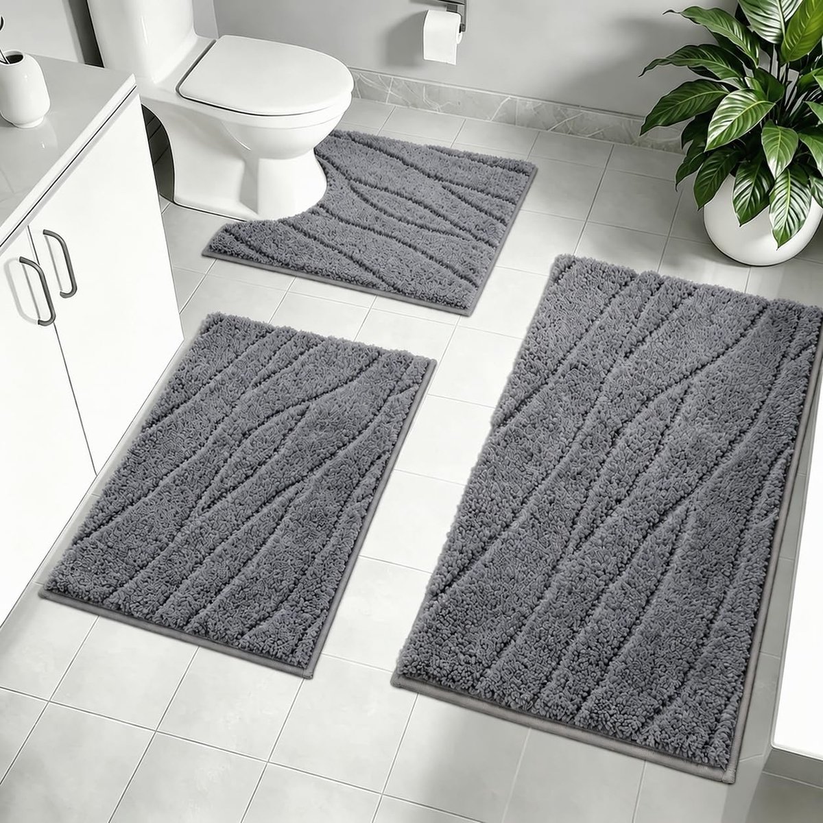 SnelShoppen - 3-delige Badmatset Zachte Microvezel Antislip Badmatten voor Badkamer en Toilet - Absorberend, Machinewasbaar, Ideaal voor Douche en Vlo