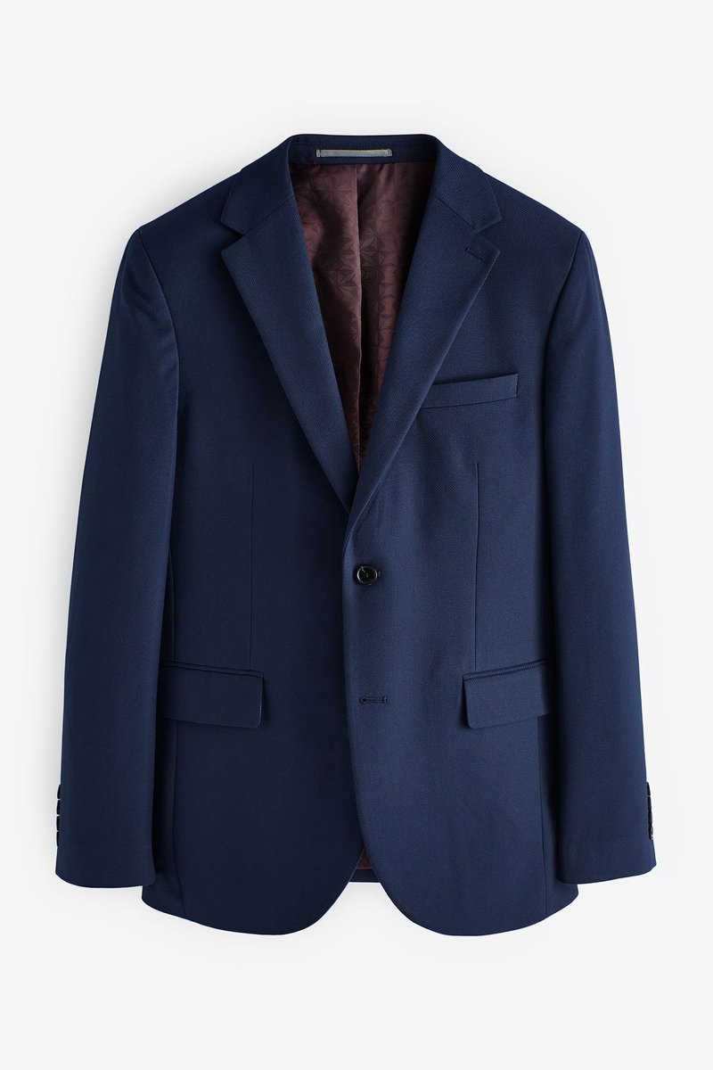 Next - Heren - Slim Fit - Kostuum met textuur: colbert - Regular - Blauw