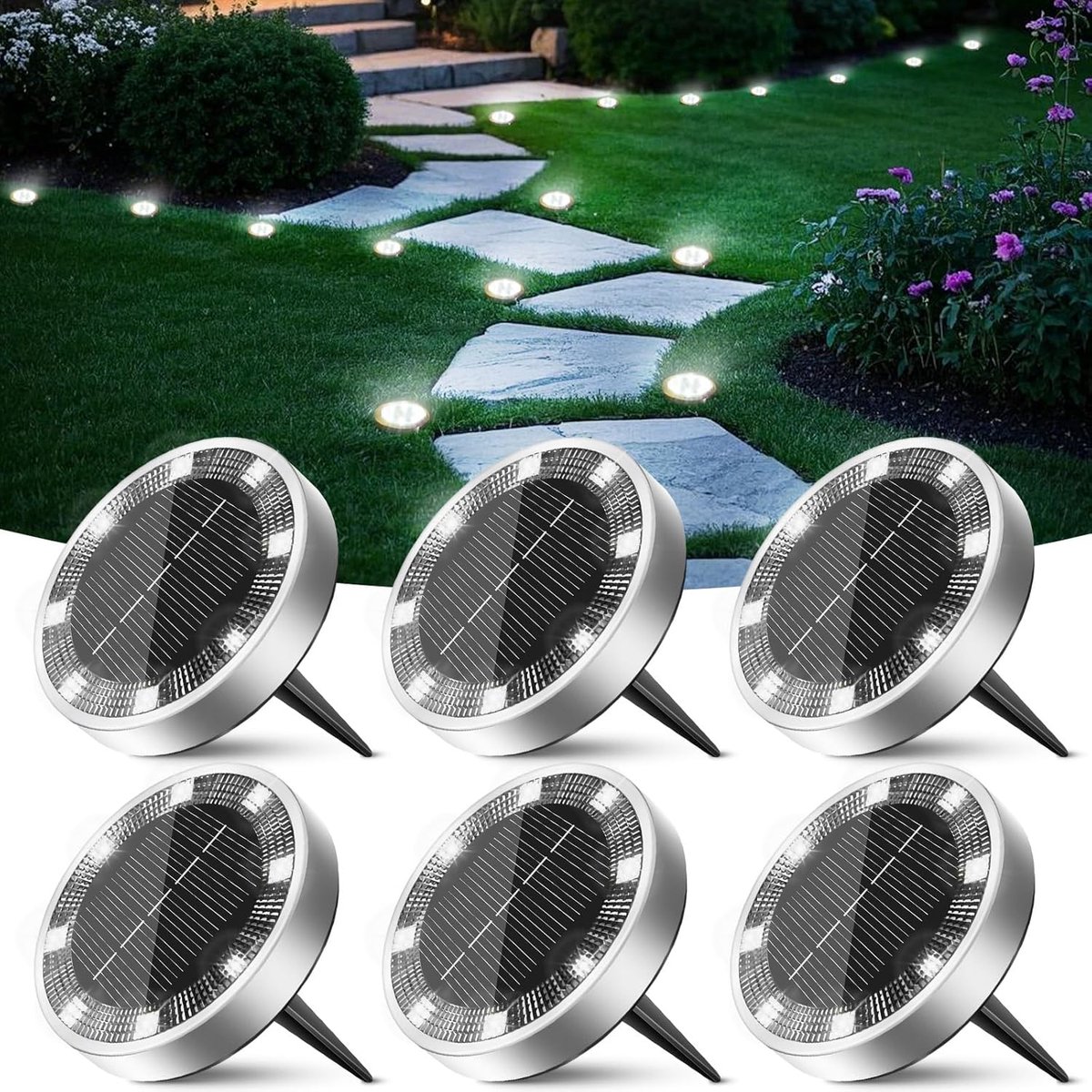 Peasur 6 Pieces Outdoor Solar Lamp Floor Solar Lamp 8 LED Waterproof Outdoor Garden Pathway Driveway Lawn Patio Yard - ShopVlot