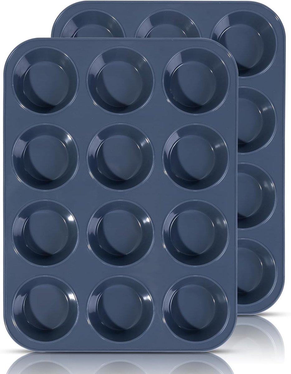 SnelShoppen - 2 Stuks Grote Muffinvorm van Siliconen voor 12 Muffins, Antiaanbaklaag, Bakvorm voor Cupcakes, Brownies, Cake, Pudding, 33 x 25 cm, Grij
