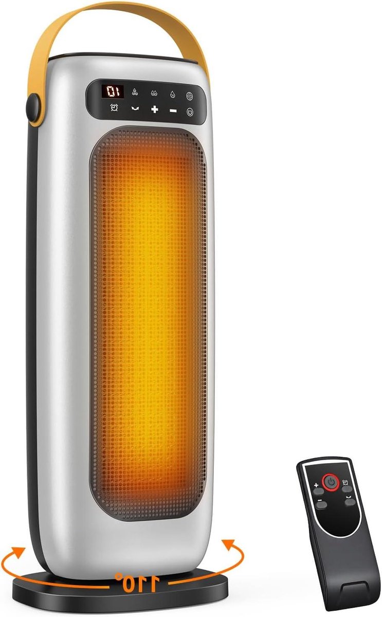 Elektrische Verwarming - Keramische Heater - Snelle Ruimte Verwarming - 110 Graden Oscillatie - 1500W Vermogen - Zilver