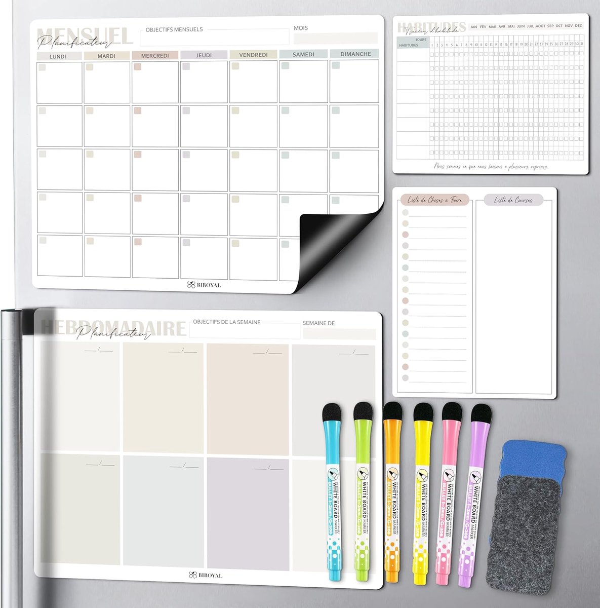 SnelShoppen - Magnetische Weekplanner 4 Pack Frans - Ideaal voor Organisatie, Drooguitwisbaar, 4 Kleuren, Muurbevestiging, Perfect voor Thuis en Kanto