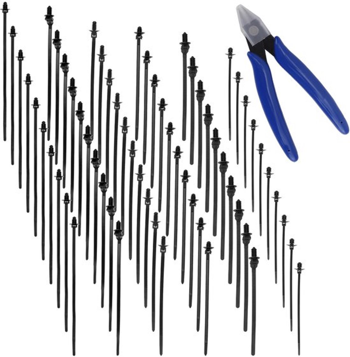 Kabelbinders 60 Stuks - Nylon - Hittebestendig - Diagonale Tang - Klikbare Kabelboomclips - Duurzaam Materiaal - Zwart - Kabelbinderset