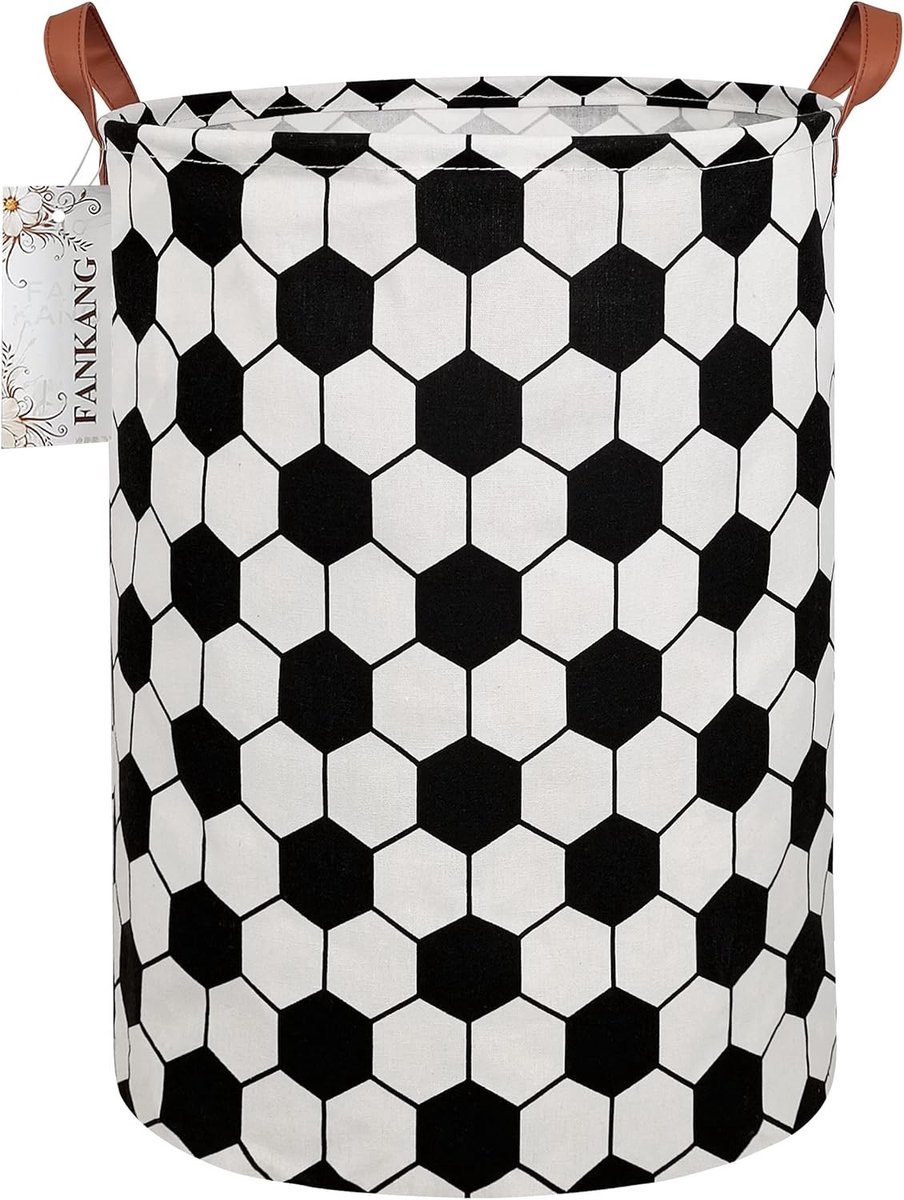 Vouwbare Opbergmand voor Kinderen - Grote Canvas Wasmand voor Speelgoed en Kleding (Zwart Hexagon)