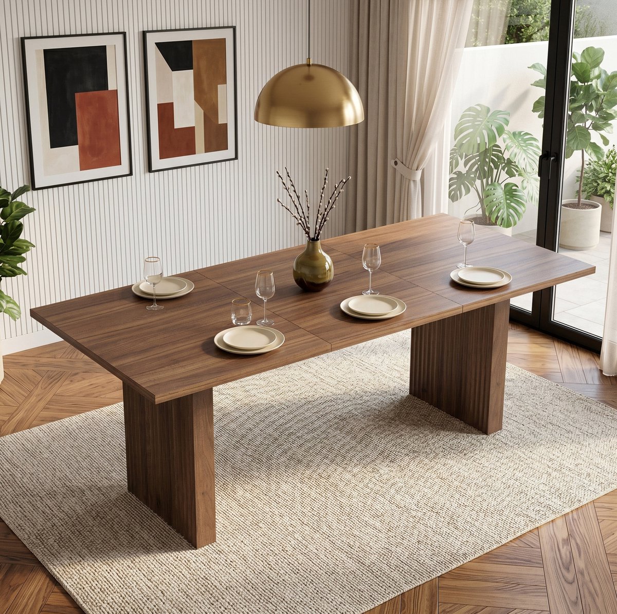 DESMIU Eettafel - Uitschuifbaar Ontwerp Voor 6 Tot 8 Personen - Rechthoekig Voor Eetkamer En Gezinsmaaltijden - MDF - 140/200x90x75 Cm - Walnoot