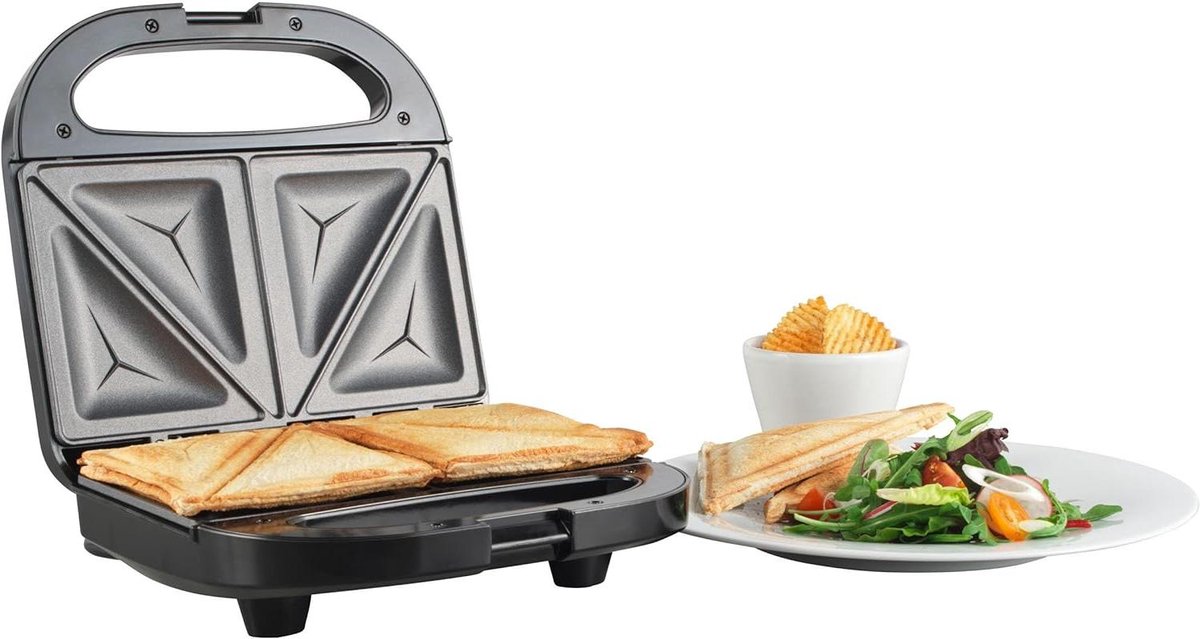Tosti Apparaat - Snack Maker - Snelle Snacks Maken - Automatische Temperatuur - 22 x 22 cm - Zwart