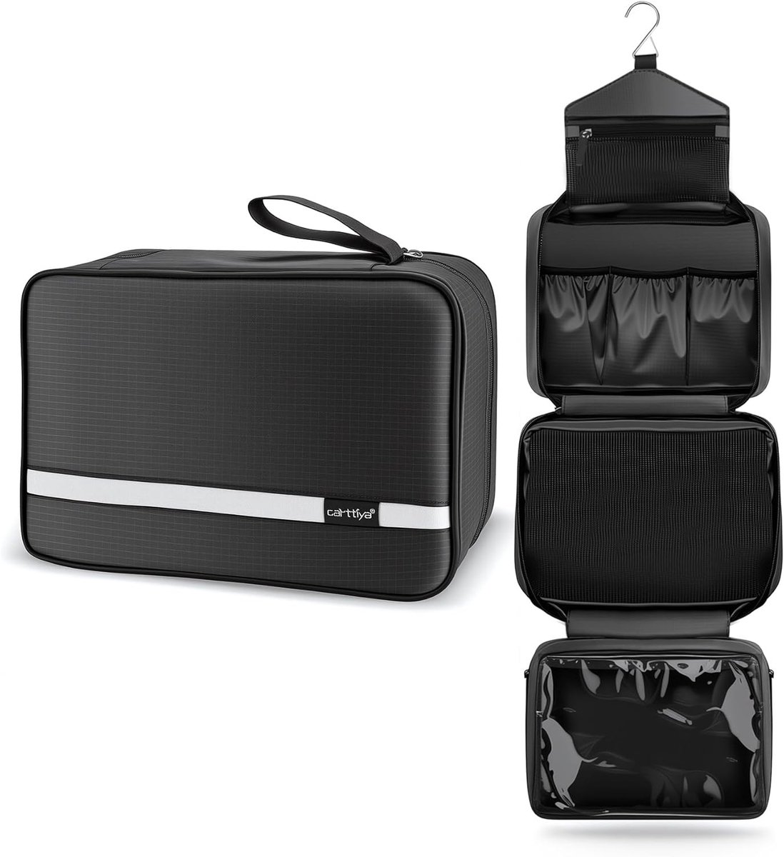 SnelShoppen - Grote toilettas voor mannen en vrouwen, waterdichte cosmetische reistas, 28x20x10cm, zwart, ideale reisorganizer voor vakantie en zakenr