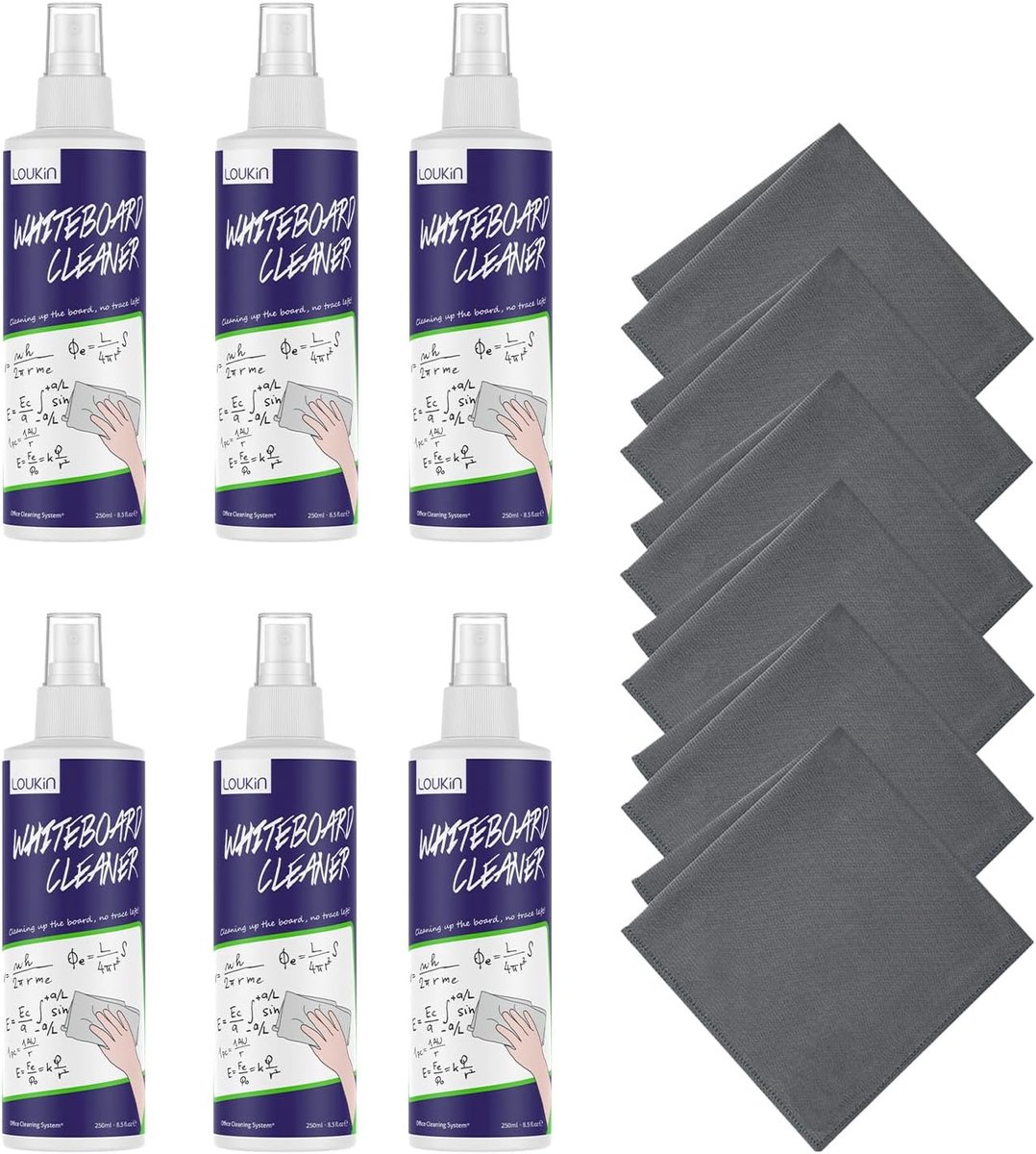 SnelShoppen - LOUKIN Niet-giftige Whiteboard-Reiniger 250 ml - Dry Erase Board Cleaner met Doek - Geurarme Reinigingsspray voor Krijtborden en Whitebo