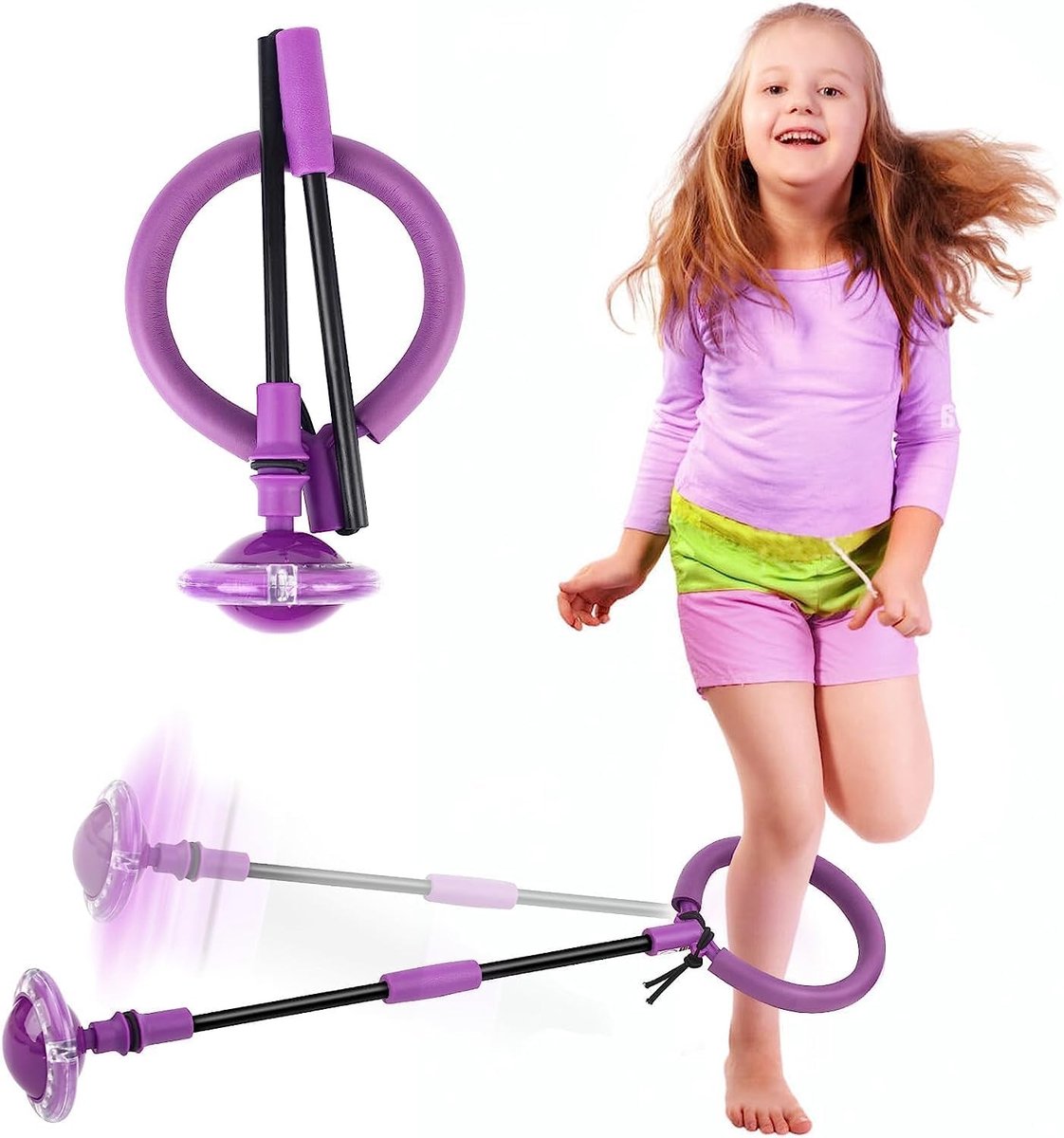 Flitsende LED Jump Ball en Opvouwbare Springring voor Kinderen - Paars Speelgoed voor Buiten en Activiteiten