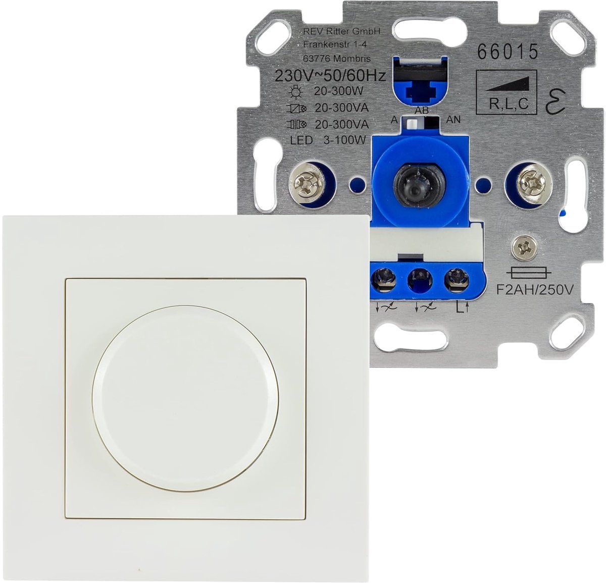 SnelShoppen - REV Dimmer voor LED-lampen & gloeilampen - universele lichtschakelaar 230 VAC - dimbaar 3-100 W LED, 20-300 W gloeilamp, wit voor woonka