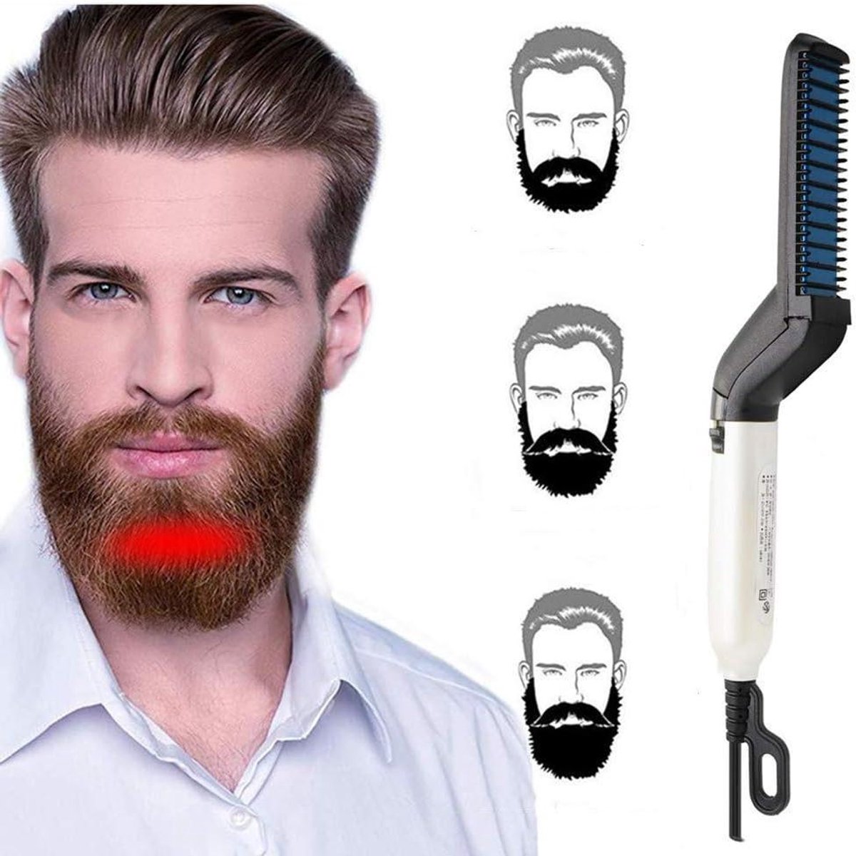 Baardstijltang Mannen - Haarkam Styler - Haar Modelleren - Snelle Opwarming - 23 cm - Zwart