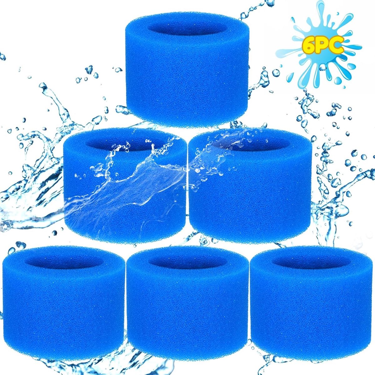 SnelShoppen - 6 stuks type VI sponspatronen voor Bestway zwembadfilter en Lay-Z spa-filterpomp, vervangingsfilters voor helder water in tuin en zwemba