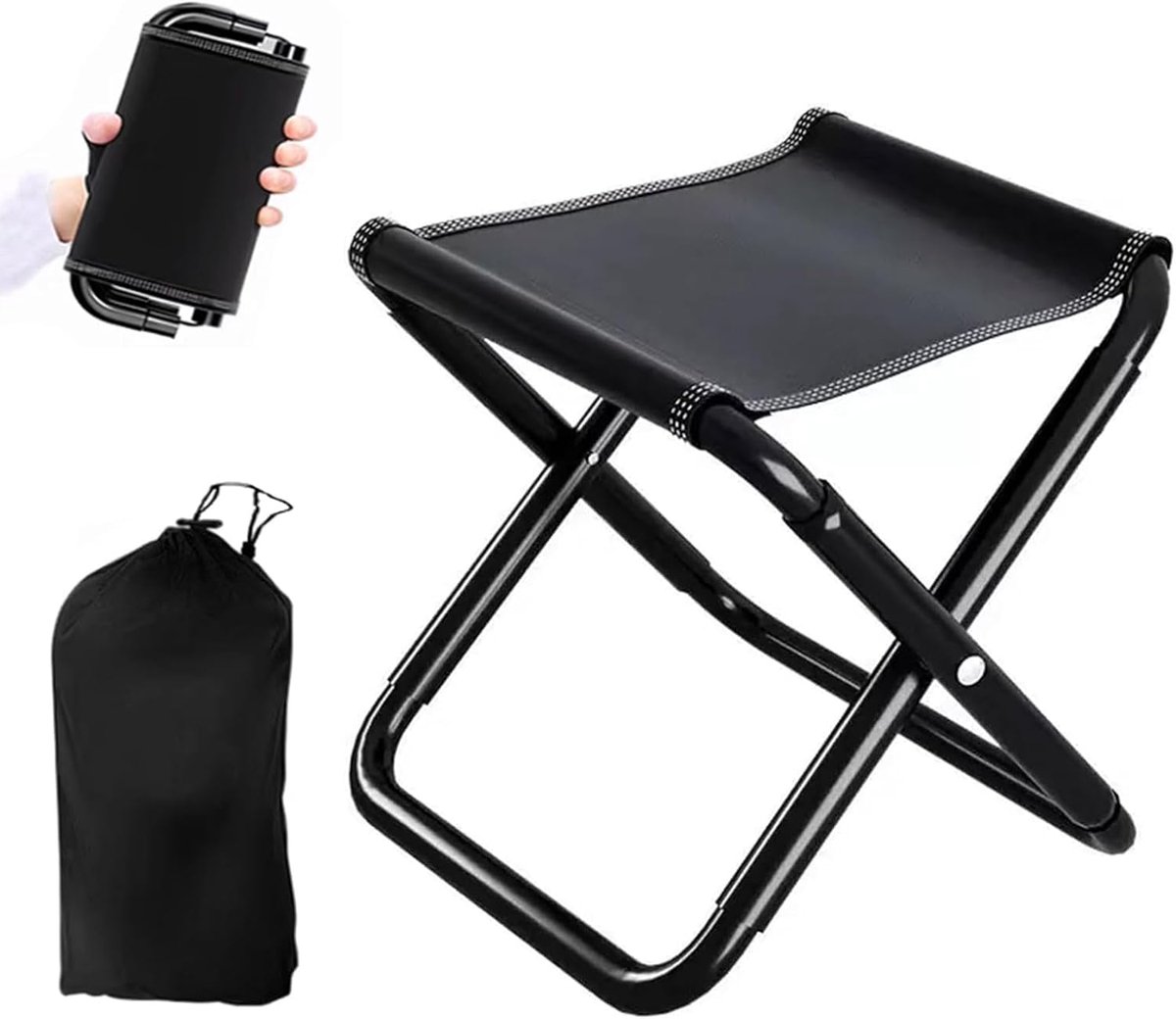 SnelShoppen - Vouwbare Tredenstoel Zwart, Maximaal Draagvermogen 150kg, Draagbare Vouwstoel voor Camping, Tuin, Keuken, Stevige Carbon Stalen Construc