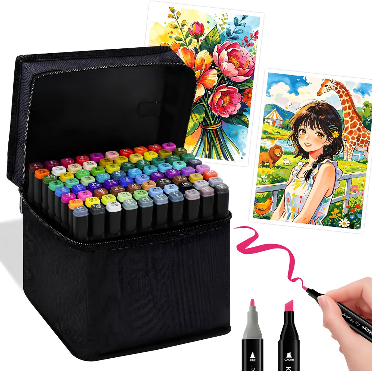 JCP® Twinmarkers - 80 Stukken - Alcoholpennen - Alcoholmarkers Set - Multikleur - 23cm x 17cm x 10cm
