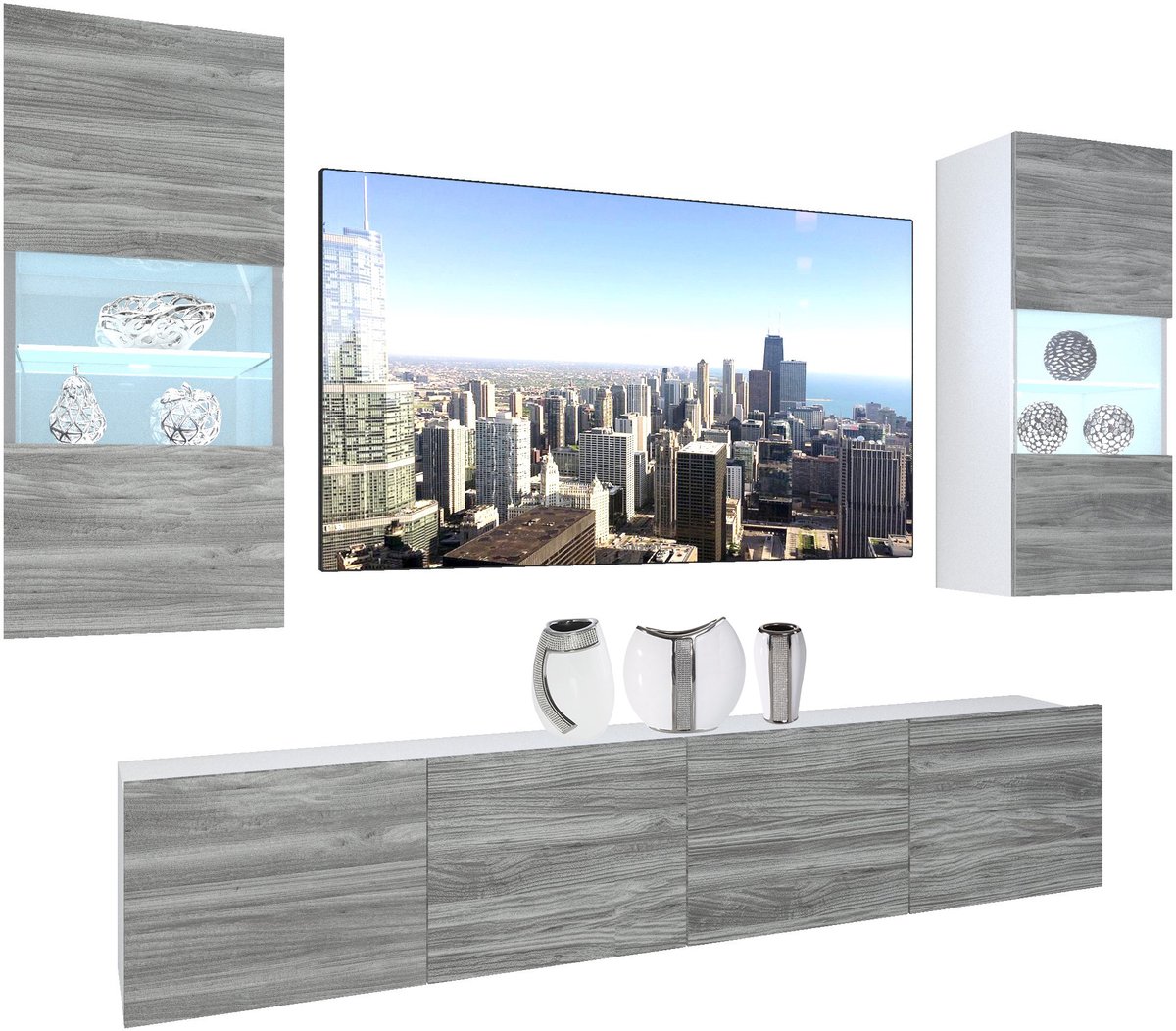 BELINI Wandmeubel NEX 7 - TV-Wandkast Set met LED-Verlichting Glamour Hout - Hoogglans Fronten