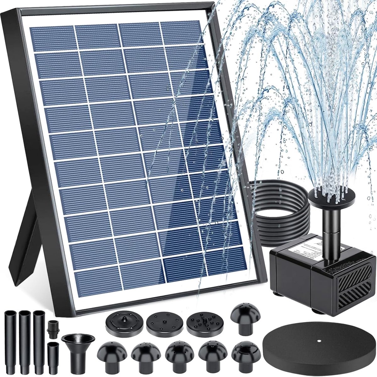 Oneay 6,5W Solar Fonteinpomp voor Vogelbadjes – Verbeterde Droogloopbeveiliging, Dubbellaagse Sproeiers – Voor Vijvers, Fonteinen en Tuinwaterpartijen