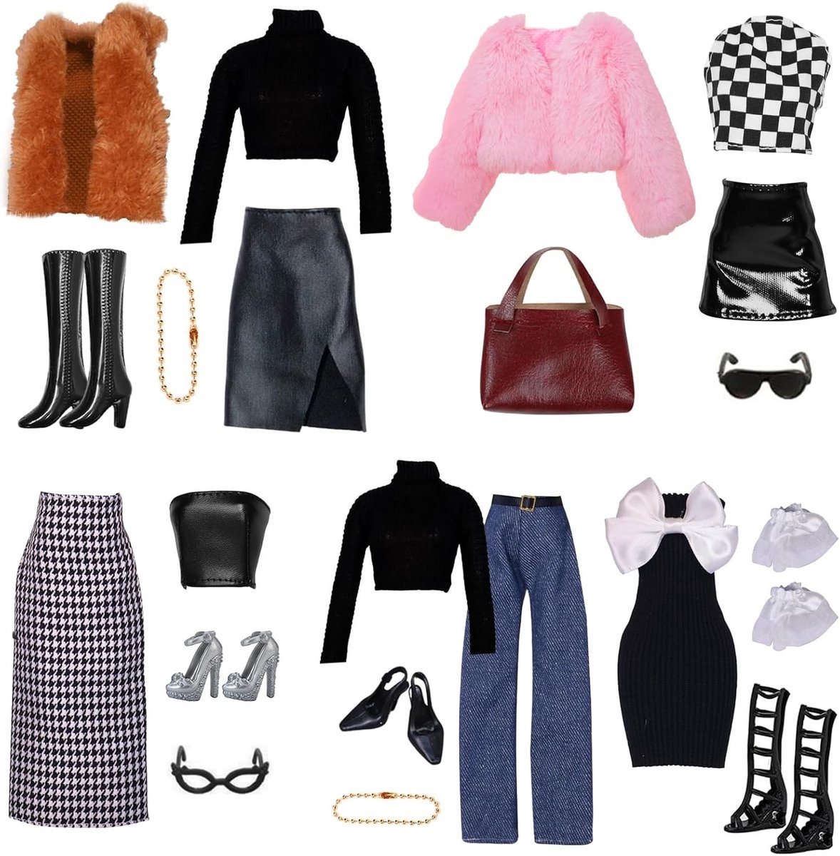 Meisjespop Kleding en Accessoires Set met 17 Stukken, Inclusief Jurken, Jassen, Schoenen en Bows voor 11.5" Poppen
