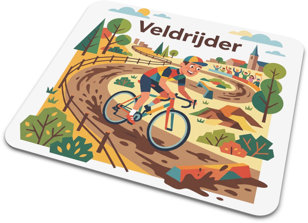 Muismat Veldrijder Cyclocross Fiets & Parcours Retro Gouache Illustratie Sport Grappig Cadeau voor Wielrenner & Veldrijder