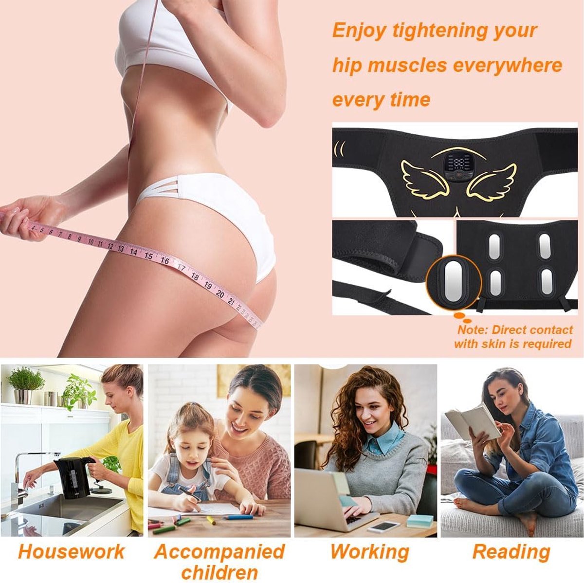 Billentrainer - Heuptrainer Fitness - Spierversteviging Billen - 10 Modi 30 Niveaus - Type-C Opladen - Zwart