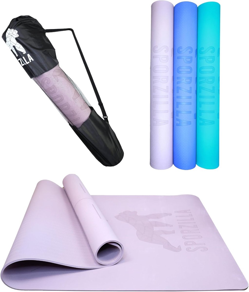 SnelShoppen - Yoga mat XXL 200 x 100 cm - 8 mm dik - antislip en vrij van schadelijke stoffen - met hulplijnen en draagtas voor gym, fitness, pilates,