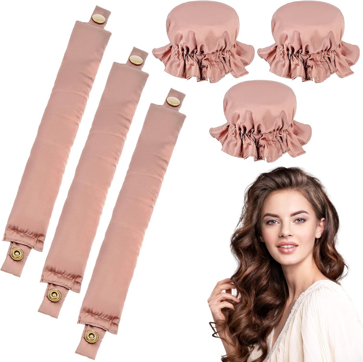 SnelShoppen - Krullen zonder hitte set, 3 stuks Heatless Curls krulspelden, antislip en zijden haarkrullen voor kort, middelgroot en lang haar, doe-he