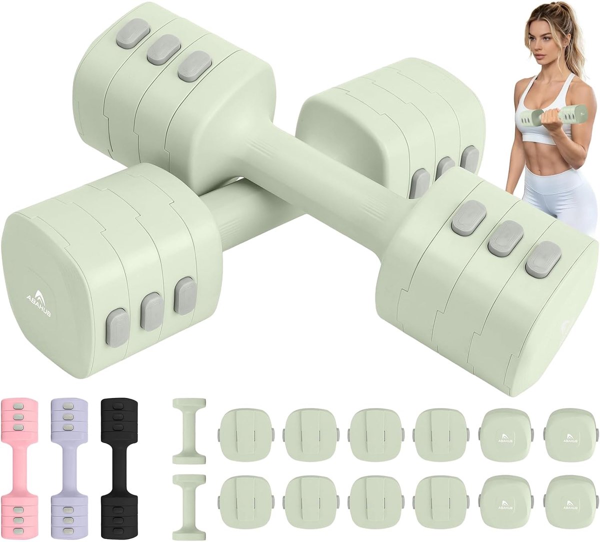 SnelShoppen - Verstelbare dumbbell set korte halters van 2x1-2,5 kg | 4-in-1 gewichtenset voor dames, beginners, thuis en gym | Krachttraining halters