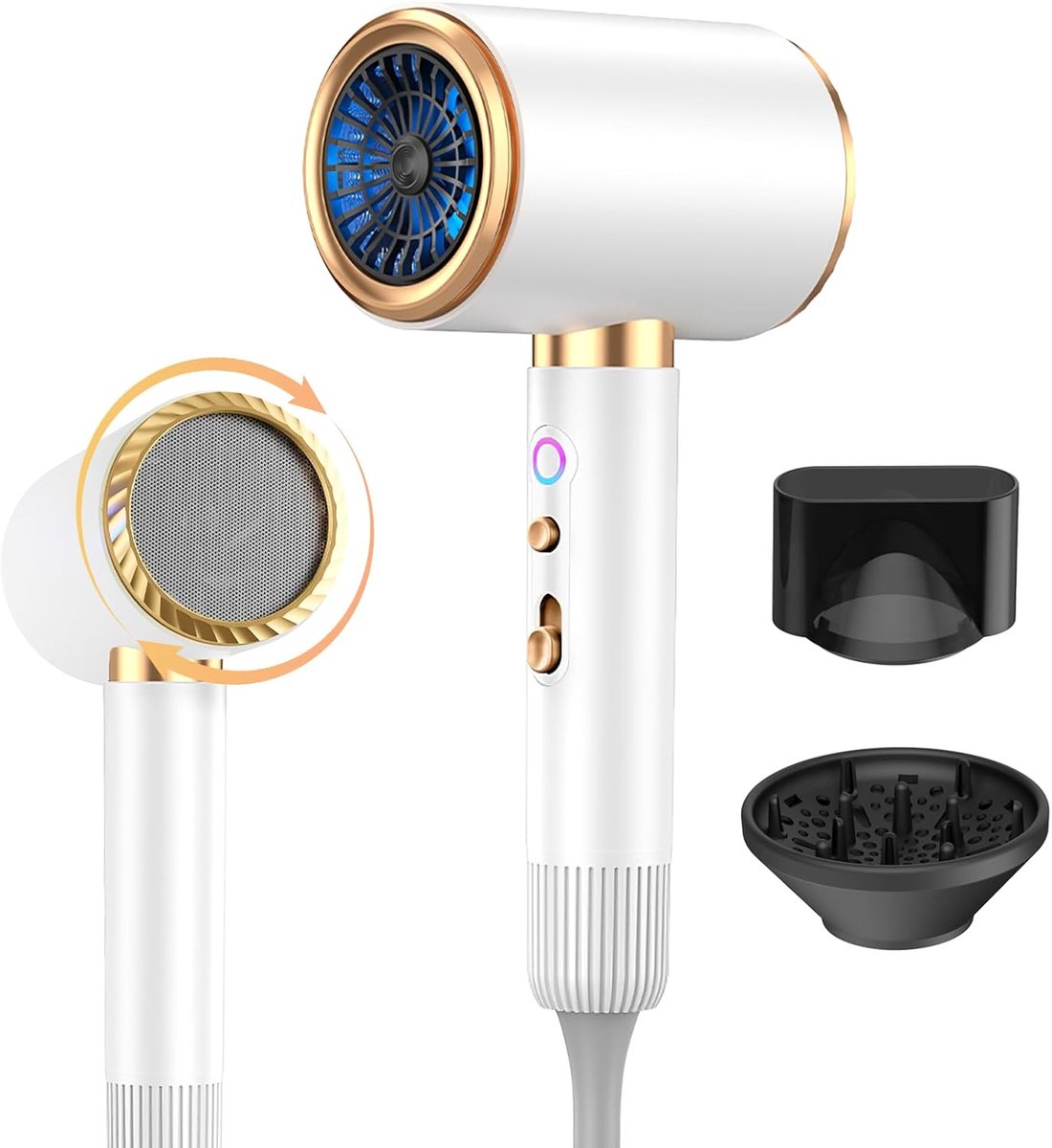 SnelShoppen - Ionen Haartrockner 2400W, AC-Motor, 3 Temperatuurstanden, 2 Snelheden & Diffusor | Professionele Föhn met Anti-Frizz, Heet/Koudeluchtfun
