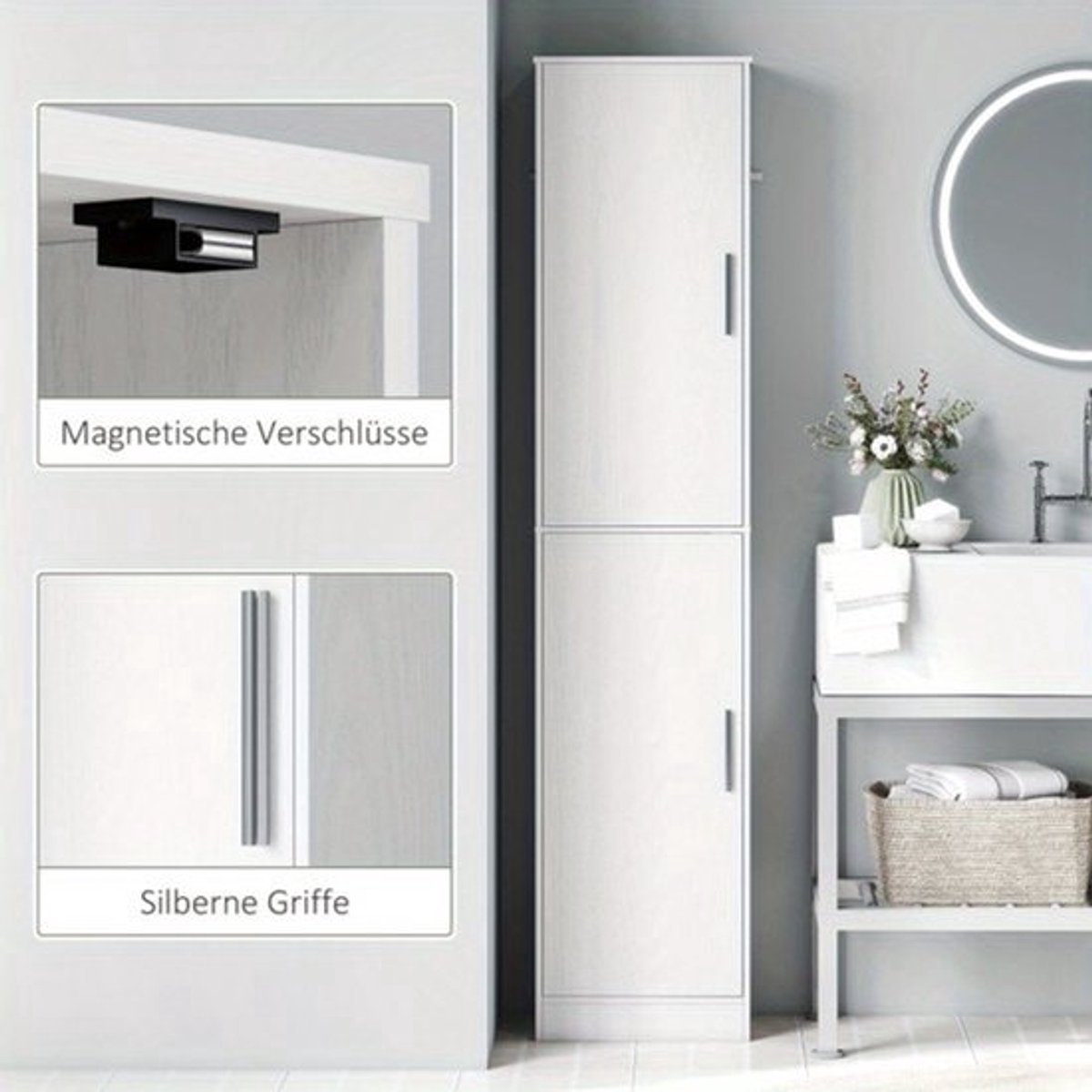 Hoge Badkast – Hoge Kast – Opbergkast – Badkamerkast – Witte Kast – 2 Deuren – Verstelbare