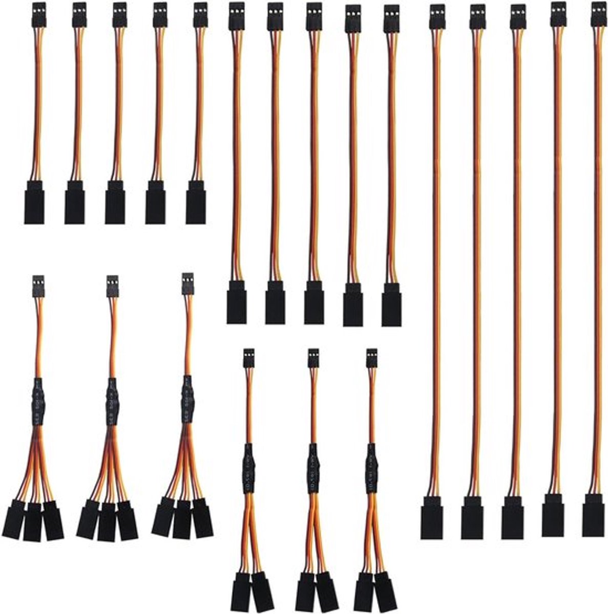 21-delige RC Servo Extension Cable Set met 3 Pin Y-kabels en JR Plug Extensies voor Modelbouw (10cm, 15cm, 30cm)