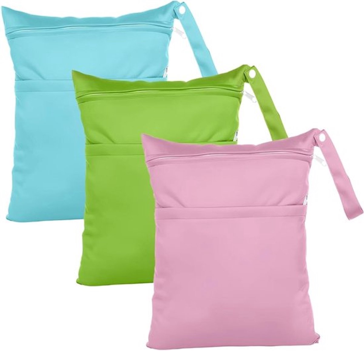 Herbruikbare droge en natte tas met ritssluiting voor zwemmen, strand en reizen - Set van 3 - Waterdichte badpaktas - Babyluier tas - 3 kleuren