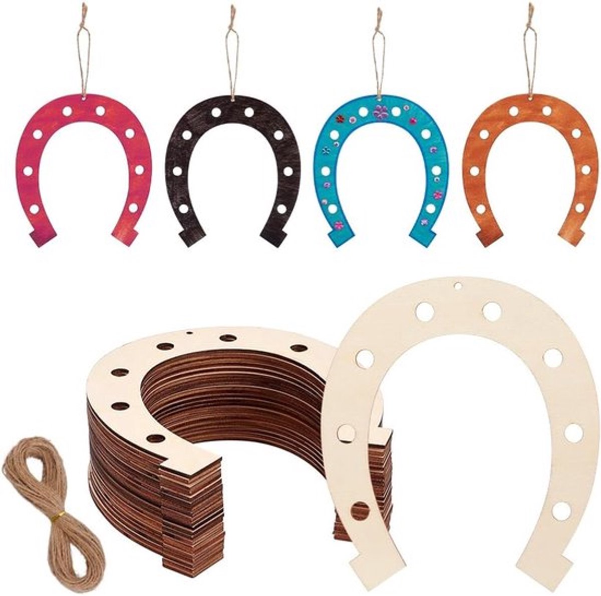 24 Stuks Onbewerkte Houten Hoefijzers voor Creatieve Projecten, DIY Decoratie en Pyrografie, Perfect voor Kerst en Westerse Vieringen