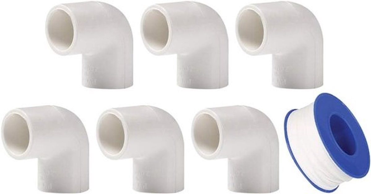 90 Graden PVC Bochtverbindingen - 6 Stuks Loodgietersfittingen, 25mm - Waterdichte Koppeling en Loodgieterstape voor Slangen
