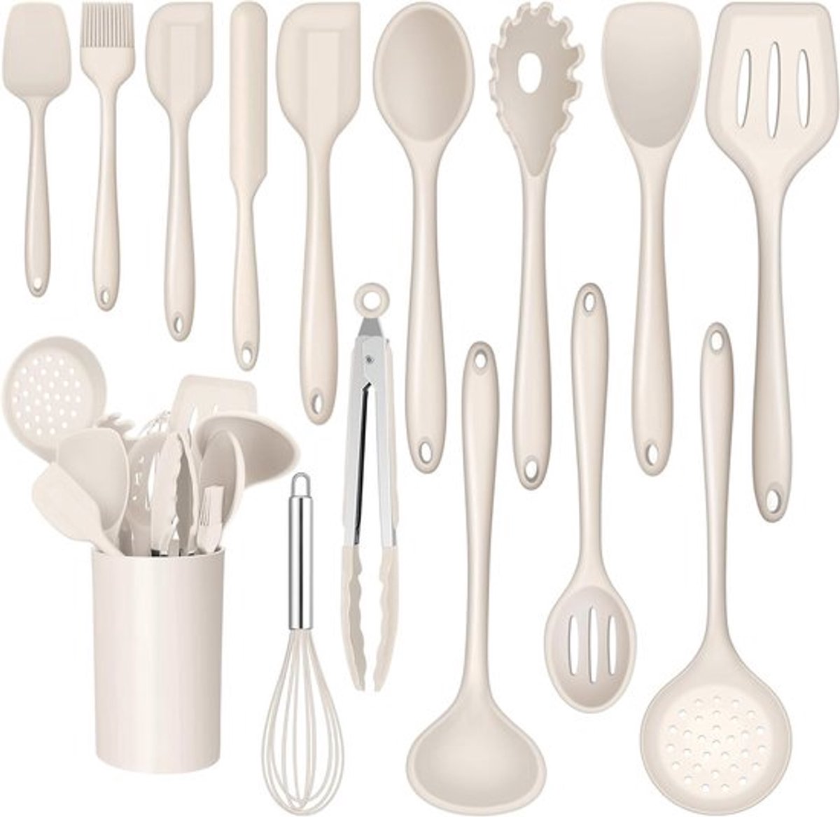 15-delige silicone kookset, hittebestendig keukengerei met utensilhouder, anti-aanbak coating, vaatwasserbestendig, ideaal voor koken en bakken
