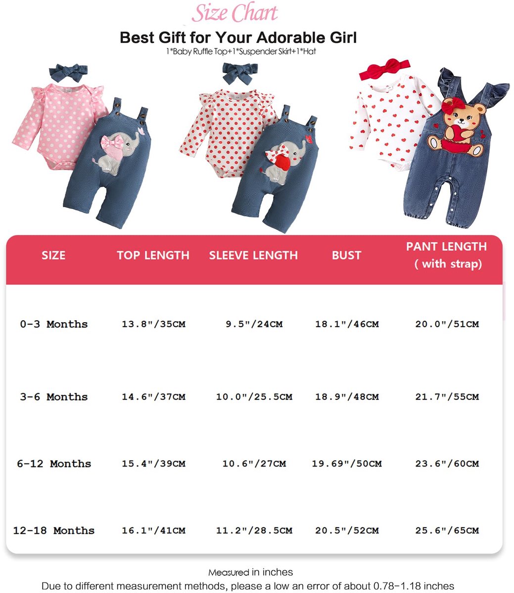 SnelShoppen - Schattige Baby Meisjes Kleding Outfits Herfst Winter - Romper met Liefde Print, Cartoon Beer Overalls, Broek en Hoofdband Set 0-18 Maand