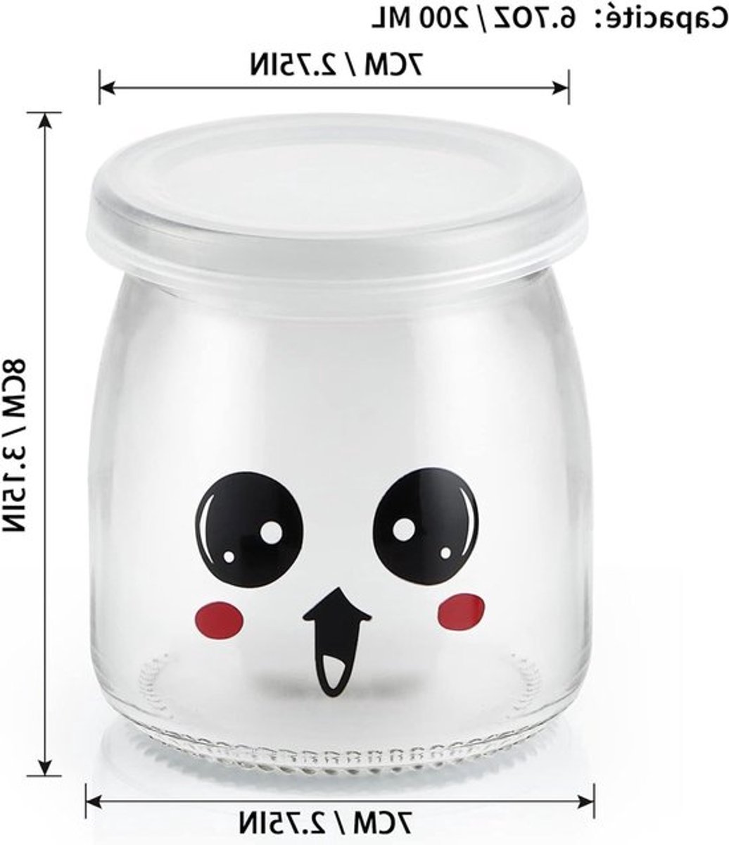 Set van 12 glazen yoghurtglazen van 200 ml met plastic deksel voor desserts, jam en honing opslag
