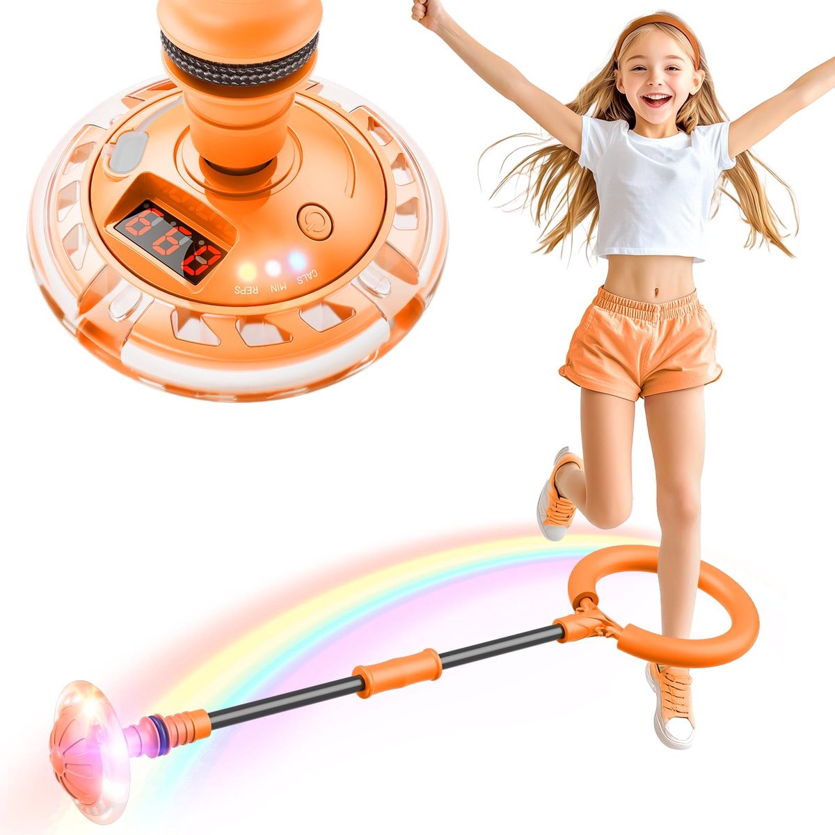 SnelShoppen - Hot Bee Knipperende Springring voor Kinderen, Voettol met Teller, Timer en Calorieënteller, Oplaadbaar Lichtwiel, Speelgoed voor Meisjes