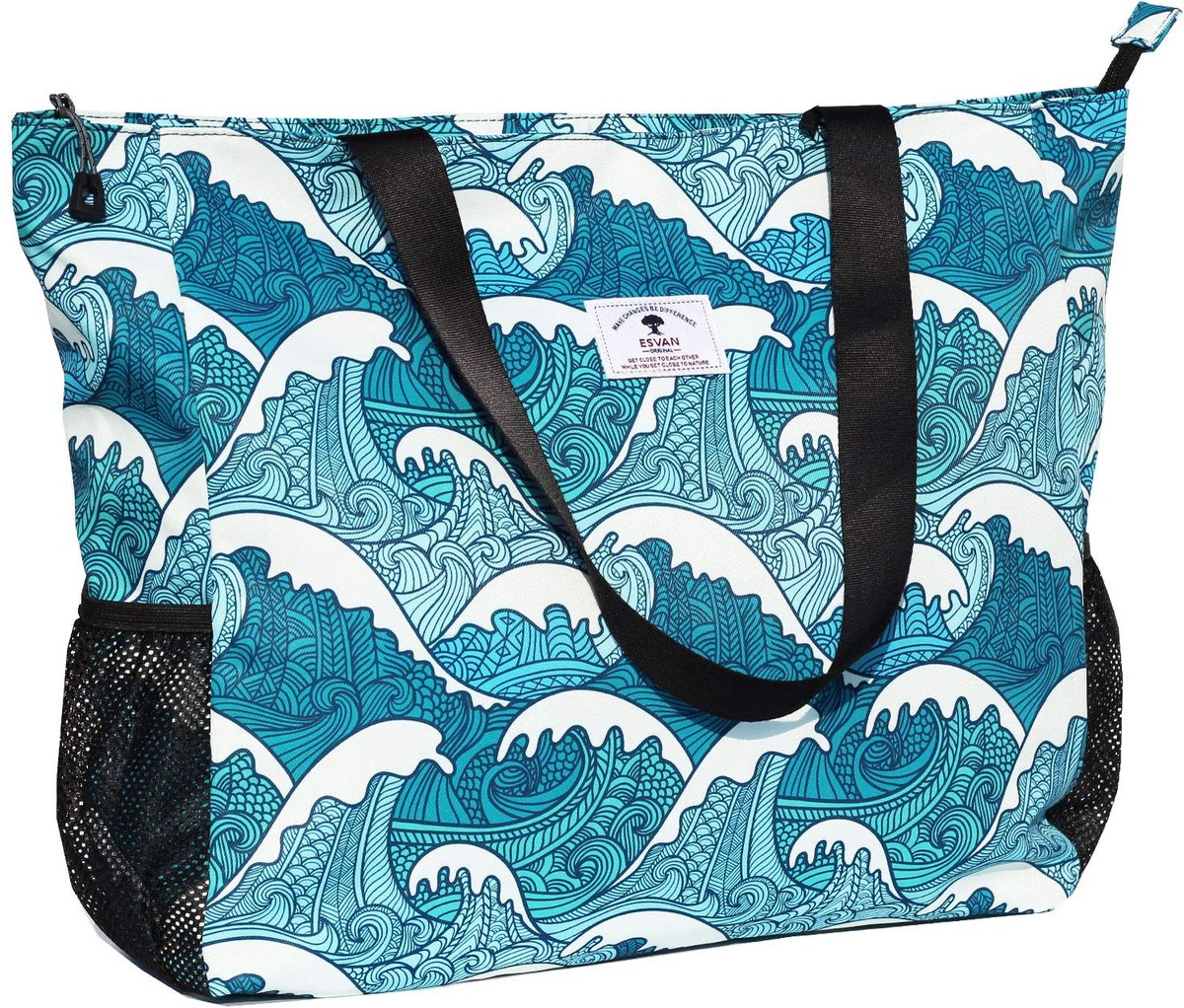 SnelShoppen - Grote Waterdichte Strandtas Dames 50,8 cm - Oversized Draagtas voor Sport, Strand, Reizen, Yoga, Zwembad, Blauw - Duurzaam en Modieus