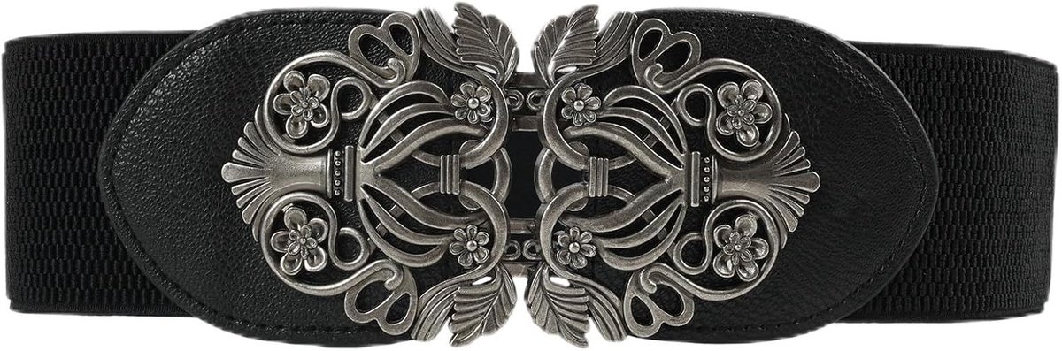 Brede Elastische Riem voor Dames van Zwart Faux Leer, Retro Stijl, Perfect voor Jurken en Casual Outfits, Ideaal voor Elke Gelegenheid