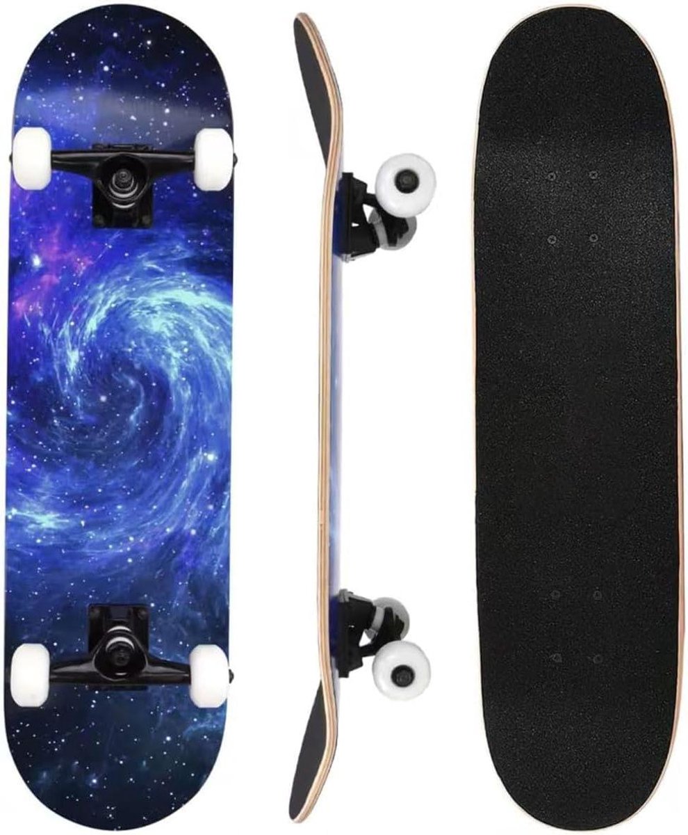 Compleet Skateboard Beginnersboard Cruiser Outdoor cruisen Dubbel kick concaves 70 x 20 cm Blauwe Nebula