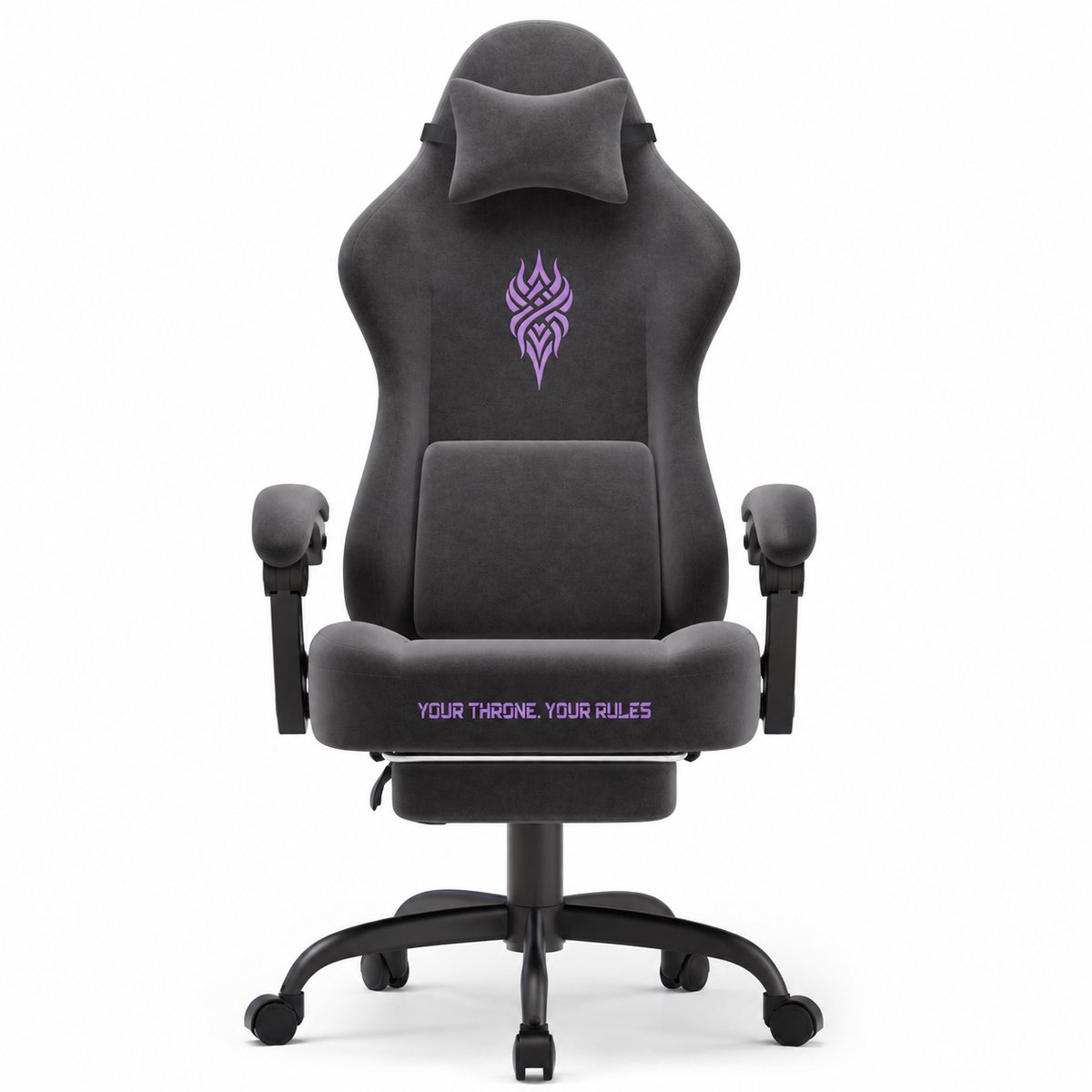 Arvioo Gaming Stoel - Zwart - Met voetsteun - Massage lendenkussen - Fluweelstof