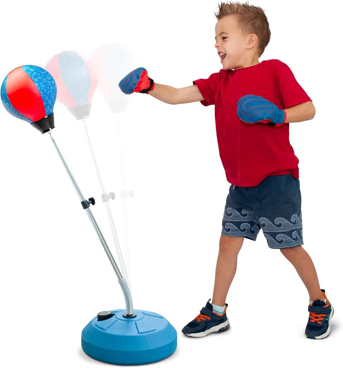 SnelShoppen - TechTools Bokszak voor Kinderen, Reflex Bokszak met Standaard, Hoogte Verstelbare Boksset Inclusief Bokshandschoenen, Kinderspeelgoed vo