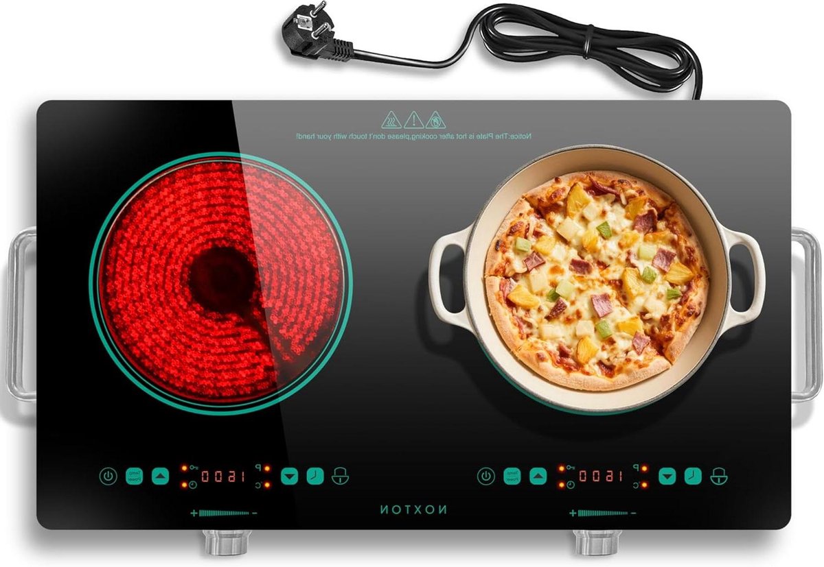 Draagbare kookplaat - Elektrisch fornuis - Snel koken - 2 zones timer - 52 x 29.5 cm - Mintgroen