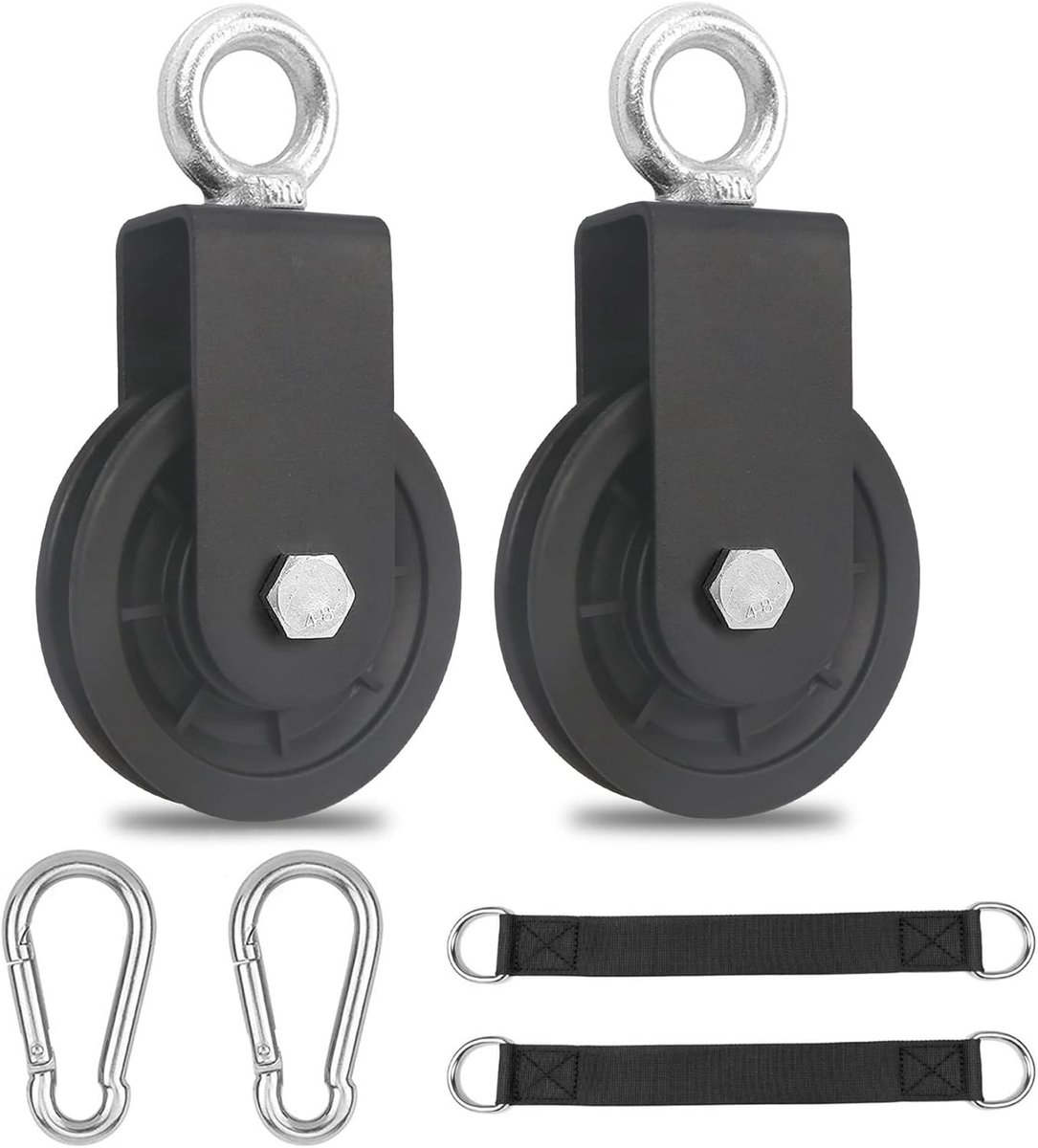 90 mm Katrol met Hangriem en Karabiner - Kabelrol voor Touwen, DIY Gym en Fitness Apparatuur, Draagvermogen 160 kg (2)