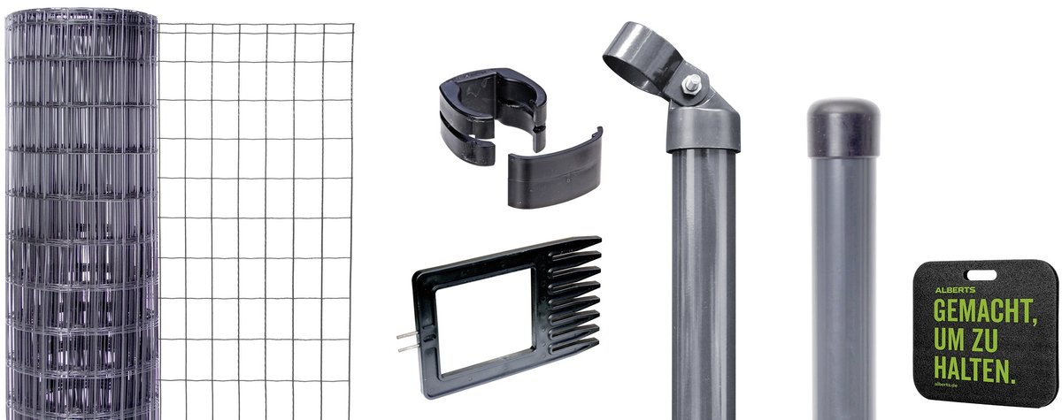 Alberts 693589 Fix-Clip Pro als complete hekwerkset, voor inbetonneren met kniesteun, antraciet, hoogte 102 cm, lengte 25 m